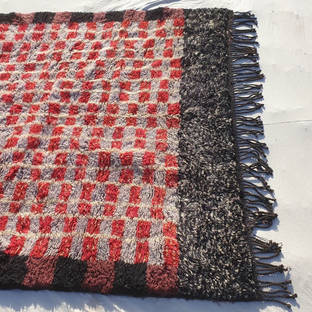 Rawja - Red & Black 6x9 Moroccan Rug Beni Mrirt Luxurious Ultra Soft and Thick | Berber Handmade Wool Carpet | 6'63x9'38 Ft | 202x286 cm - OunizZ