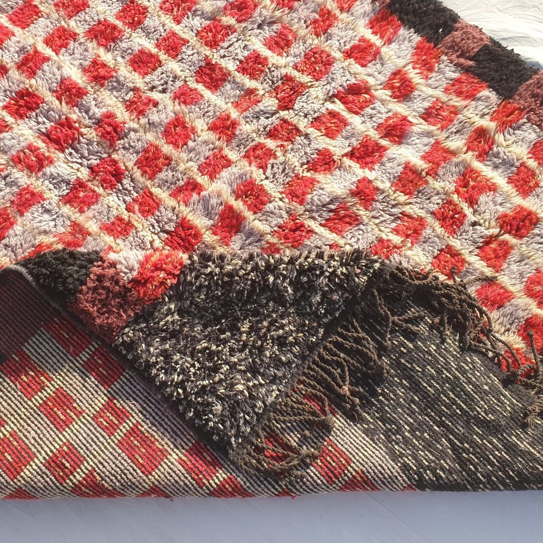 Rawja - Red & Black 6x9 Moroccan Rug Beni Mrirt Luxurious Ultra Soft and Thick | Berber Handmade Wool Carpet | 6'63x9'38 Ft | 202x286 cm - OunizZ