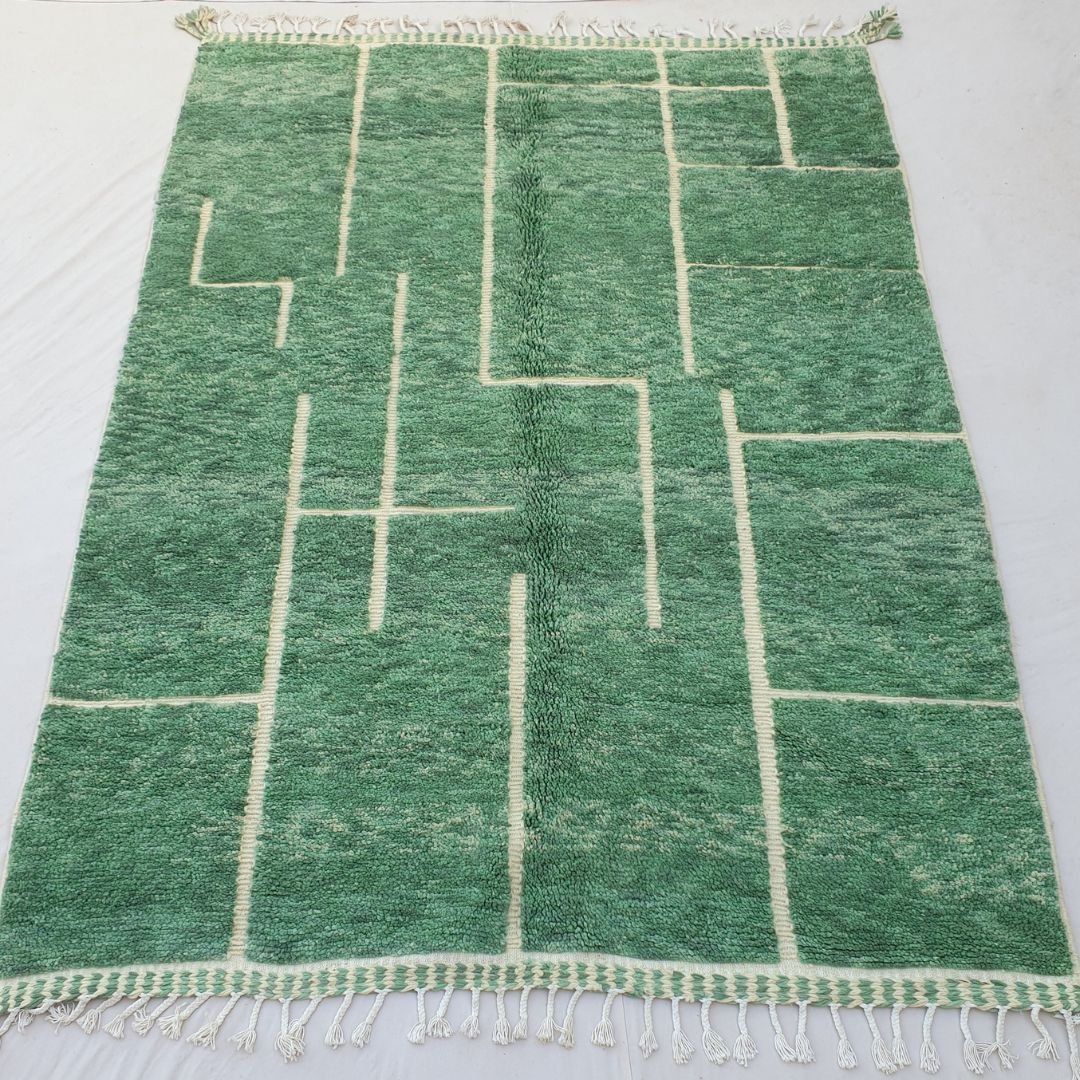 Rbata | Green Beni Ourain 6x9 Moroccan Rug Ultra Soft | Handmade Berber Wool Carpet | 6'89x9'71 Ft | 210x296 cm - OunizZ