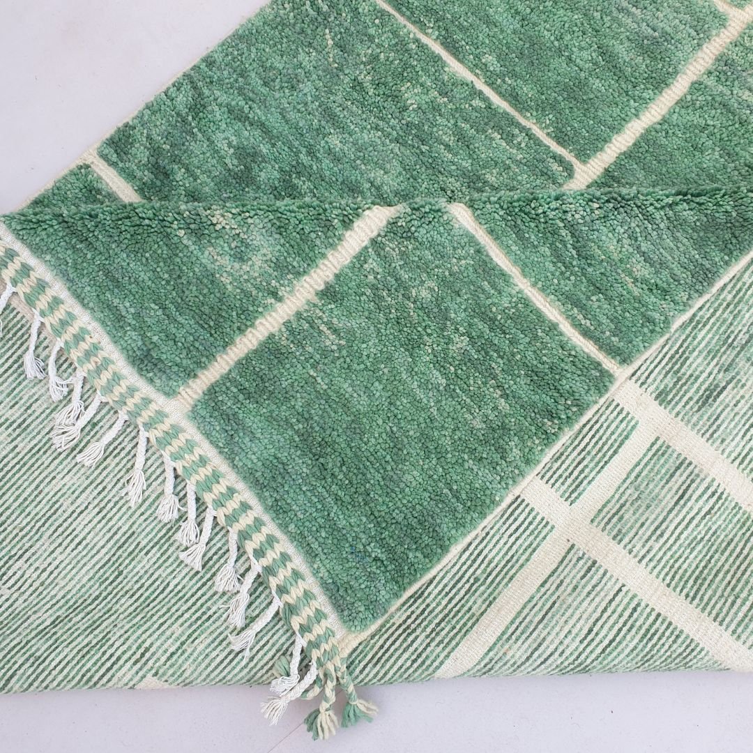 Rbata | Green Beni Ourain 6x9 Moroccan Rug Ultra Soft | Handmade Berber Wool Carpet | 6'89x9'71 Ft | 210x296 cm - OunizZ