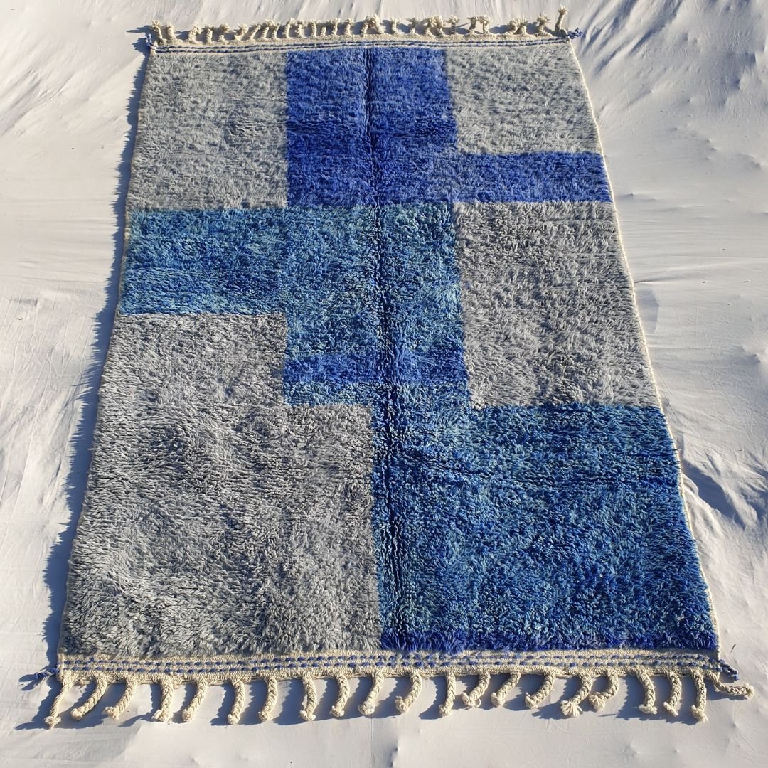 Tinagha | Beni Ourain 6x9 Blue Moroccan Rug Ultra Soft | Handmade Berber Wool Carpet | 6'70x9'64 Ft | 204x294 cm - OunizZ