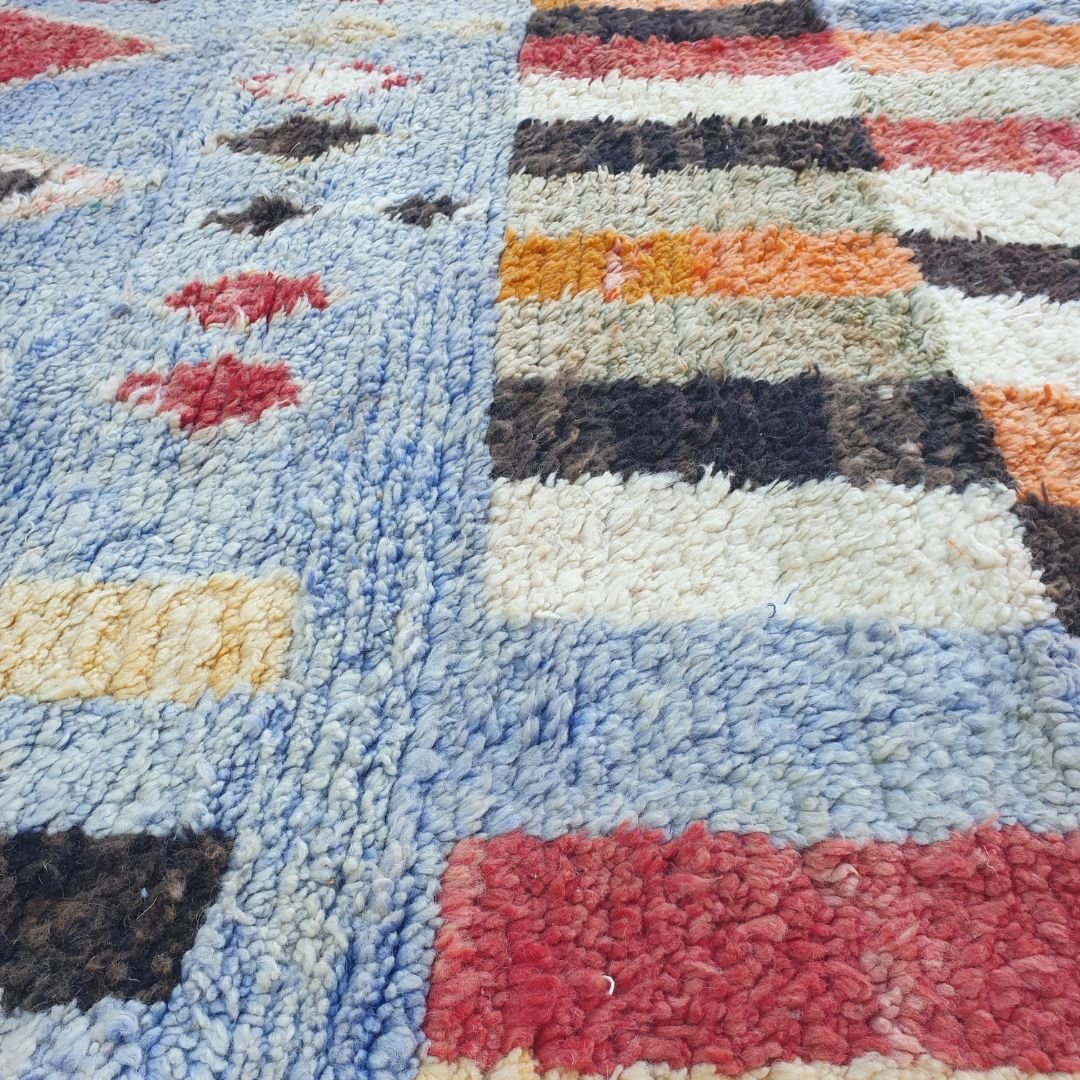 Wajdia - Blue & Red Berber Moroccan Rug 6x10 | Authentic Boujad handmade Moroccan Carpet | 6'92x10'07 Ft | 211x307 cm - OunizZ