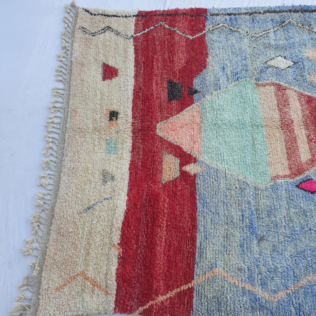 Wajdia - Blue & Red Berber Moroccan Rug 6x10 | Authentic Boujad handmade Moroccan Carpet | 6'92x10'07 Ft | 211x307 cm - OunizZ