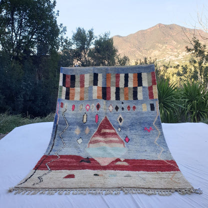 Wajdia - Blue & Red Berber Moroccan Rug 6x10 | Authentic Boujad handmade Moroccan Carpet | 6'92x10'07 Ft | 211x307 cm - OunizZ