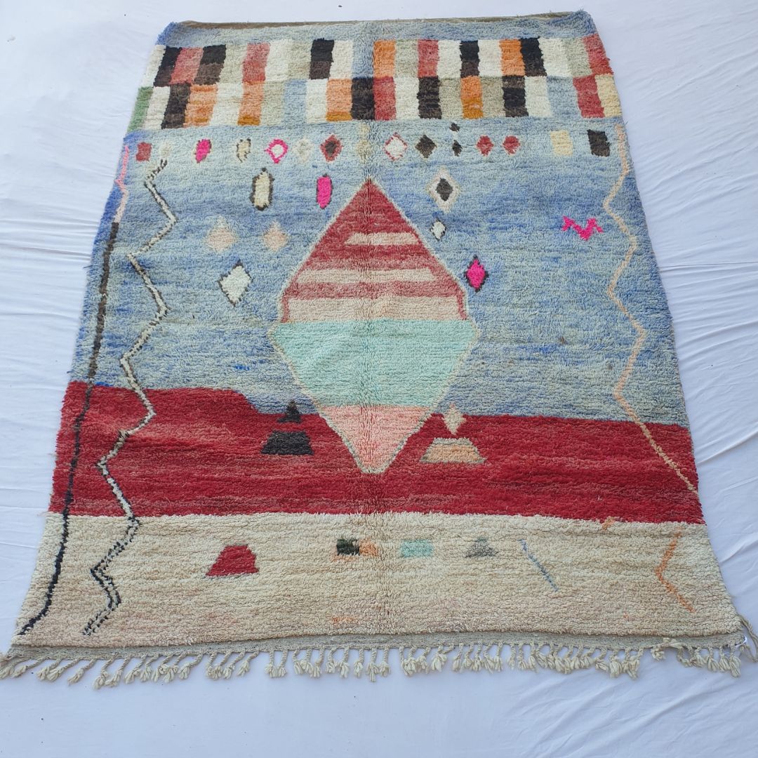 Wajdia - Blue & Red Berber Moroccan Rug 6x10 | Authentic Boujad handmade Moroccan Carpet | 6'92x10'07 Ft | 211x307 cm - OunizZ