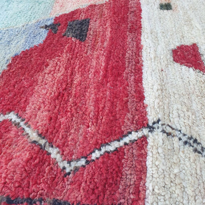 Wajdia - Blue & Red Berber Moroccan Rug 6x10 | Authentic Boujad handmade Moroccan Carpet | 6'92x10'07 Ft | 211x307 cm - OunizZ