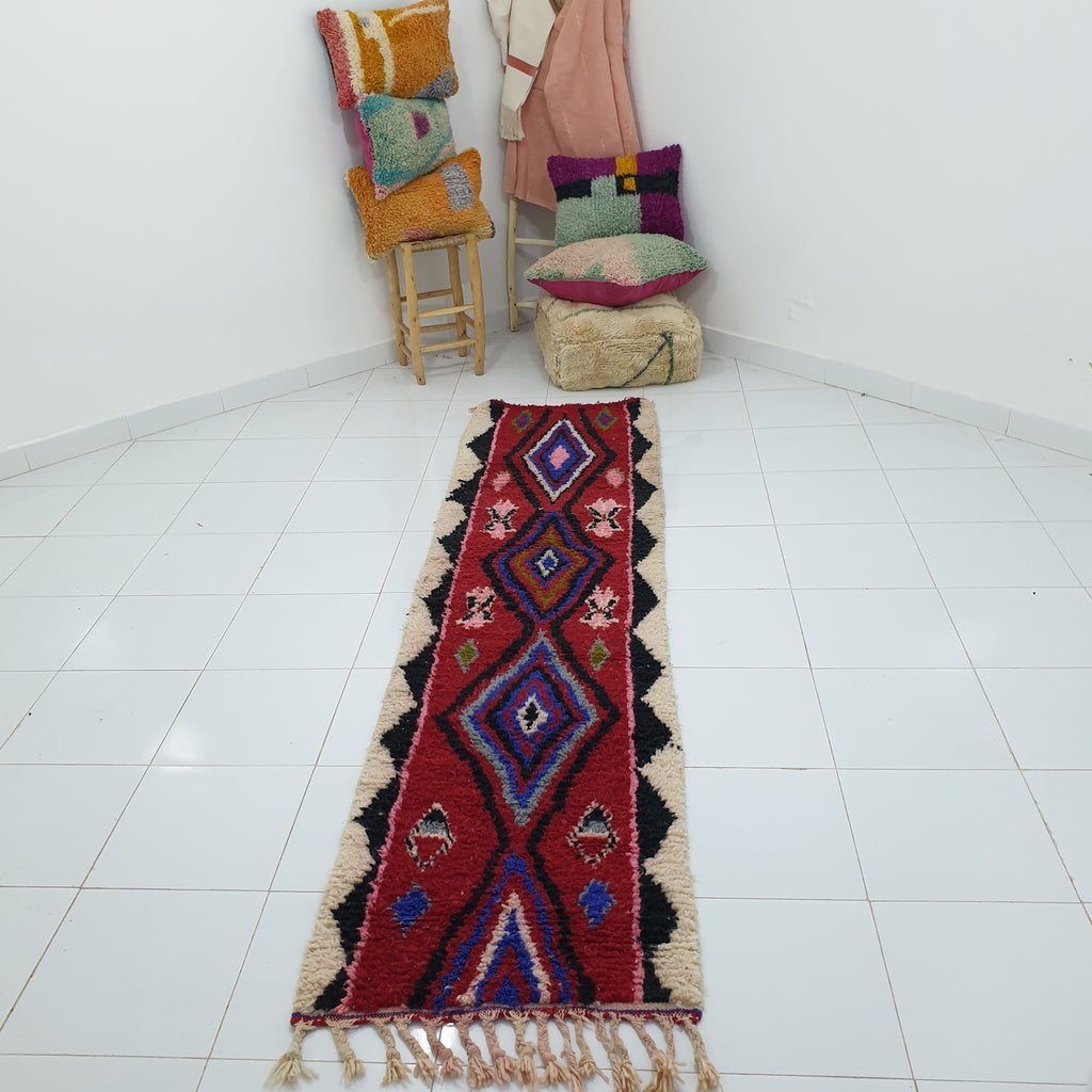 BAKI Runner | 9'8x2'5 Ft | 3x0,75 m | Moroccan Colorful Rug | 100% wool handmade - OunizZ