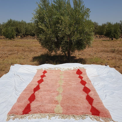 BENI OUARAIN RUG Soft & Thick Pink Red Living Room Carpet | Moroccan High Pile Area Rug Berber Authentic Wool | 10'2x6'6 Ft | 3x2 m | Assif - OunizZ