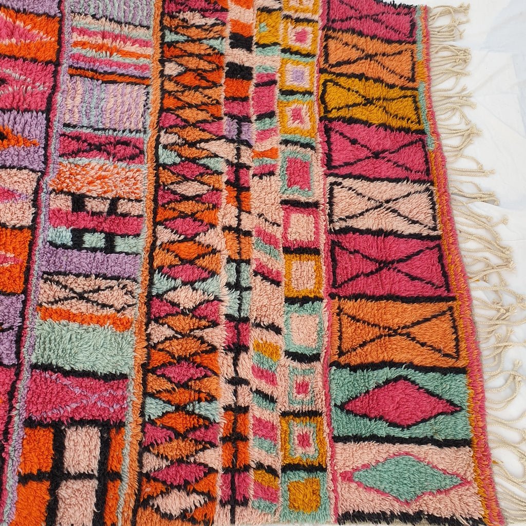 BENI OUARAIN RUG Soft & Thick Red Orange Pink Living Room Carpet | Moroccan High Pile Area Rug Berber Authentic Wool | 10'3x6'5 Ft | 3,14x2,00 m | Mayssa - OunizZ