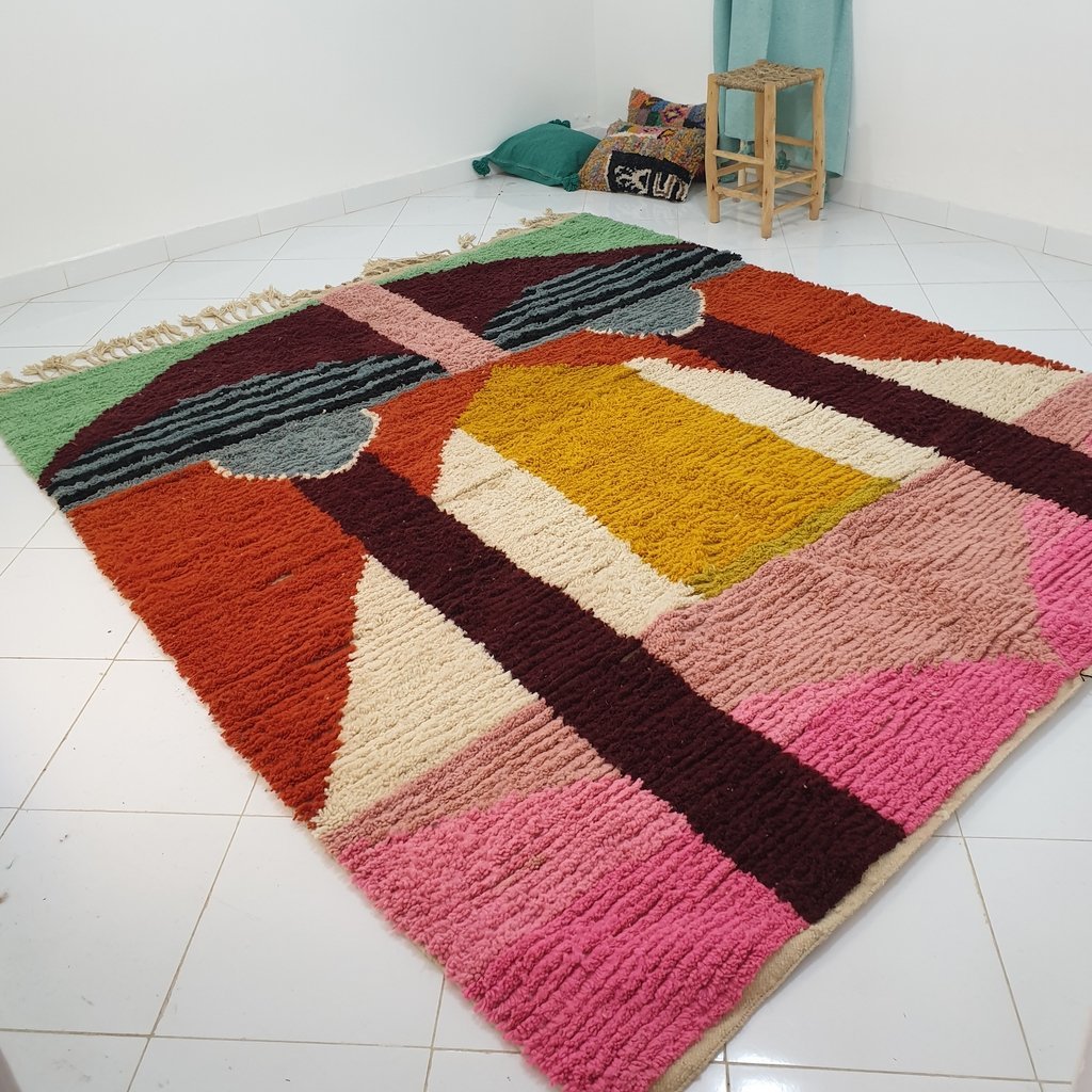 KRIBI | 10x8 ft | 3x2,5 m | Moroccan Colorful Rug | 100% wool handmade - OunizZ