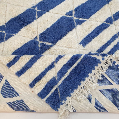 Moroccan Beni Ouarain White & Blue Rug | BAHR | 9'9 x 6'4 Ft | 3x2 m | 100% wool handmade - OunizZ