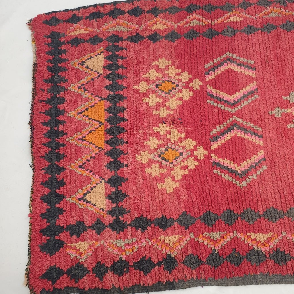 Moroccan VINTAGE Orange & Red Rug | 7'9x3'6 Ft | 2,41x1,09 m | GHARBANA | 100% wool handmade - OunizZ