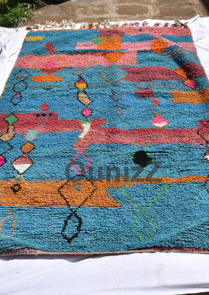 TAMELALT | 8'4x4'92 Ft | 256x150 cm | Moroccan Blue Rug | 100% wool handmade - OunizZ