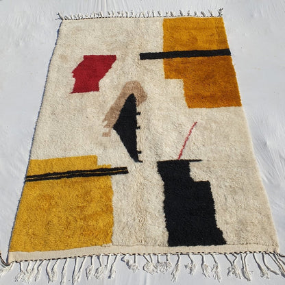 Wahida Moroccan Rug Beni Ourain White and Yellow Mustard | 9'80x6'80 Ft | 300x207 cm | 100% wool handmade - OunizZ